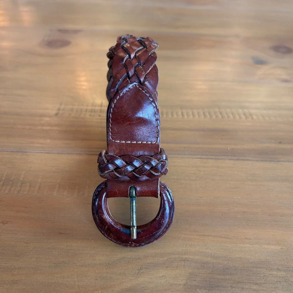 Vintage Mahogany Brown Braided Leather Belt Made‎ in Turkey 8839 Size M
